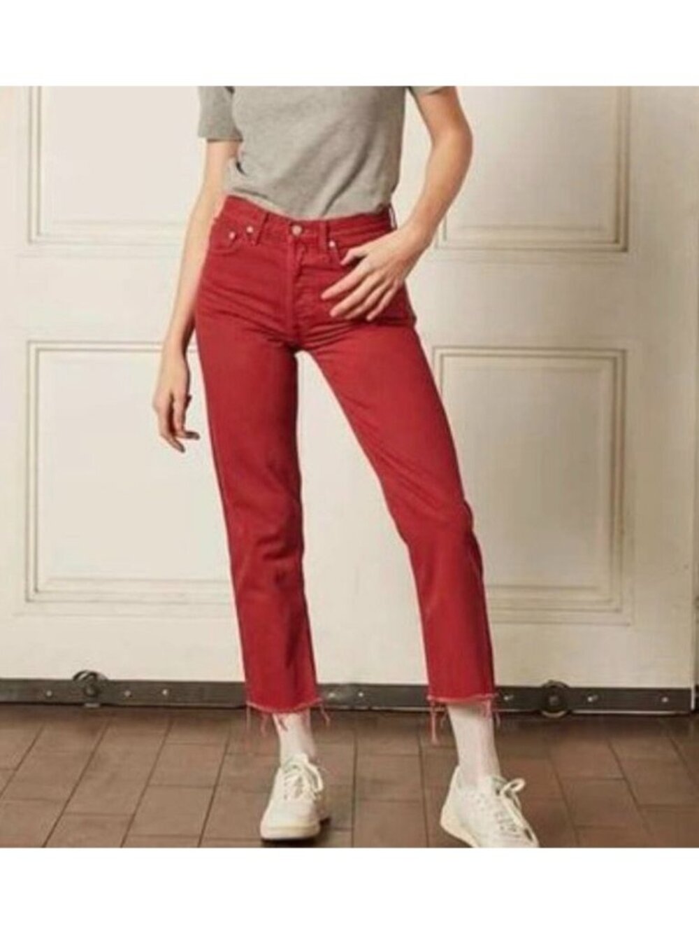 Boyish Tommy The Scarlett Empress Red High Rise Button Fly Boyfriend Jeans Sz 25